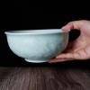 Cereal 17Ounce Salad Chinese Celadon 6 inches Rice Embossed with Peony Porcelain(1, Sky Blue01) view 4