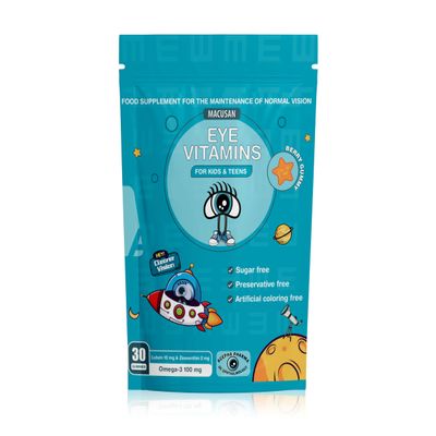 Macusan Eye Health Gummies for Kids & Teens Vision Support & Blue Light Protection with Omega-3, Lutein & Essential Vitamins Sugar-Free, Berry Flavor 30 Gummies