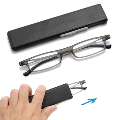 OWTXIS Ultra thin Folding Reading Glasses for Women Men Compact TR90 Blue Light Blocking Readers with Portable Slim Flat case (Grey, +1.75)