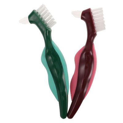 PENIKOKO 2pcs Dual Head Dentures Brush Cleaner for Seniors Hard Bristle Dental Brush with Non Slip Handle Deep Cleaning Toothbrush for False Teeth Portable Oral Care Tool for Precise Plaque