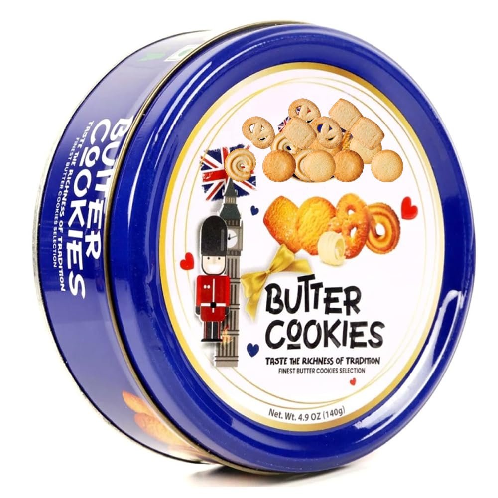 Butter Cookies Tins 140g Classic Danish Style Butter Cookies in Gift Tin Crunchy & Delicious Biscuits Perfect for Sharing & Gifting - Btat (2 x Tins)