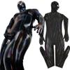 Black,M,Men's Sexy Patent Leather Full Cover Catsuit Casual Zipper Slim Fit Jumpsuit DS Nightclub Stage Costume Black view 1