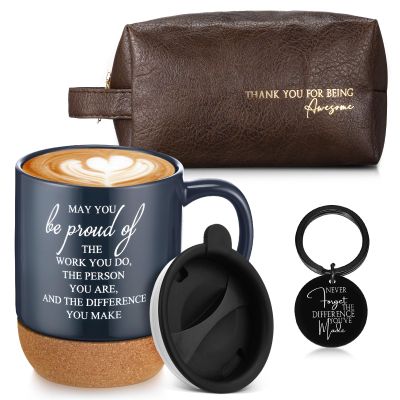 Dandat 3 Pcs Thank You Gift for Men Coworker Appreciation Gift Leather Toiletry Bag May You Be Proud 15oz Coffee Cup with Keychain for Boss Manager Male Teacher Nurse Employee Thanksgiving (Dark Blue)