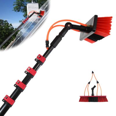 Telescopic Window Cleaning Pole with Adjustable Brush Head - Extendable Water Fed Cleaner Tool for Solar Panels & Hard-to-Reach Areas - Complete Brush & Pole Kit