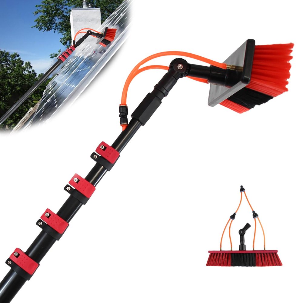 Telescopic Window Cleaning Pole with Adjustable Brush Head - Extendable Water Fed Cleaner Tool for Solar Panels & Hard-to-Reach Areas - Complete Brush & Pole Kit