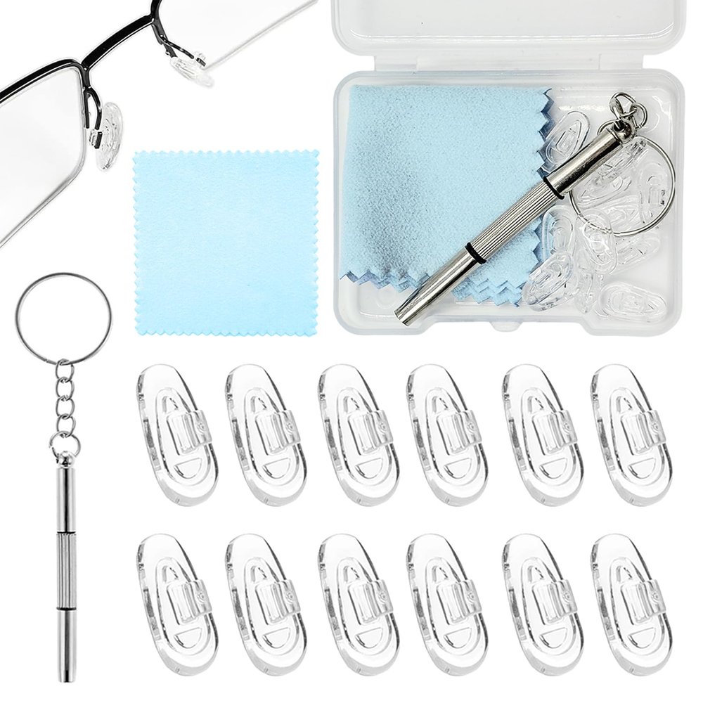 DAJING 1 Screwdriver+6 Pairs of Glasses Nose Pads with Transparent Box and Lens Cloth. The Glasses Nose Pads are Press Type Silicone Nose Pads for Glasses and Sunglasses