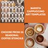 Pumpkin Mug Seasonal Fall Coffee Gift Set with Coffee Stencils Latte Art, Powdered Sugar/Cinnamon Shaker & Custom Drawstring Bag - Hostess Gift and Autumn Essentials view 2