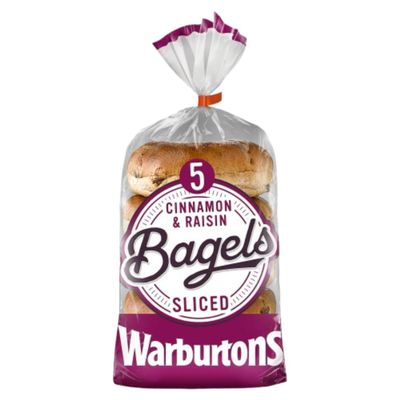 Cinnamon and Raisin Warburton Bagels, Pre-sliced, 1 Pack of 5 (1 Pack of 5)