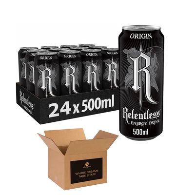 Shopior Energy Drink Mixed Flavours Including Cherry, Original, Fruit Punch, Guava & White Citrus | Refreshing Energy Boost for Gym, Gaming, Study & Parties (Relentless Origin - 500ml x 24Pack)