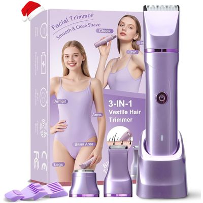 Bikini Trimmer Women Lady Shavers for Women Body Hair Trimmer for Bikinis Legs Pubic Hair Bikinis Trimmer for Womens,Electric Shaver for Womens,Ceramic Blades IPX7 Washable Head,Wet and Dry Use Purple