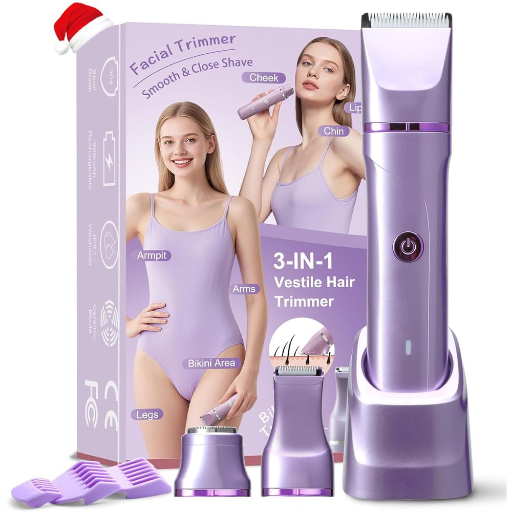 Bikini Trimmer Women Lady Shavers for Women Body Hair Trimmer for Bikinis Legs Pubic Hair Bikinis Trimmer for Womens,Electric Shaver for Womens,Ceramic Blades IPX7 Washable Head,Wet and Dry Use Purple