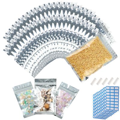 300-Pack Reclosable Mylar Bags for Food Storage 6.3" x 9.4" Pouch Bags Bulk Resealable Smell Proof Aluminum Silver Foil Bag with Clear Window Kitchen Storage Organizer Edible Packaging