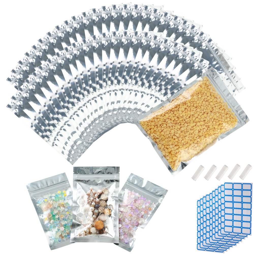 300-Pack Reclosable Mylar Bags for Food Storage 6.3" x 9.4" Pouch Bags Bulk Resealable Smell Proof Aluminum Silver Foil Bag with Clear Window Kitchen Storage Organizer Edible Packaging