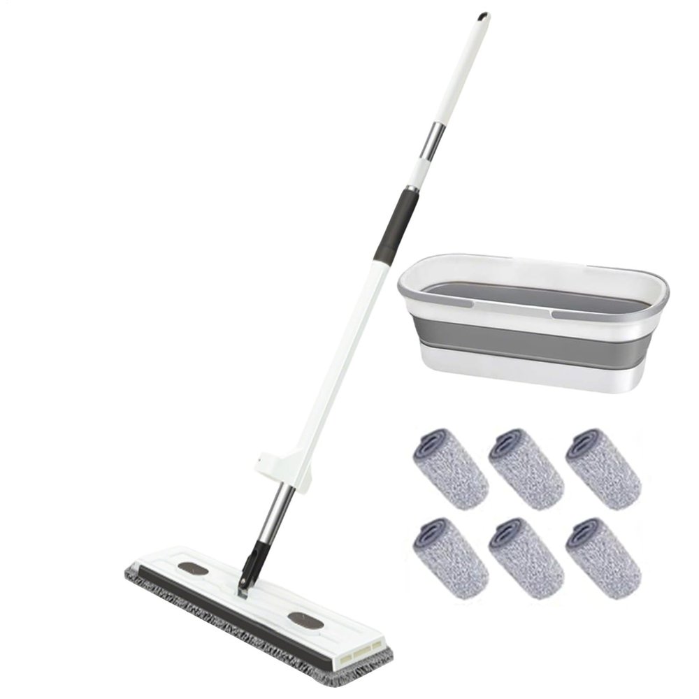Flat Mop - 16.54 Inches Large Scraper for Floor, Flat with Long Handle, Cleaning Tool for Hardwood, Tile, Carpet, Bathroom, Garage, Apartment, Dormitory, Home, Living Room, Bedroom