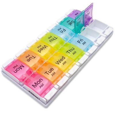 PILLBOX7 Weekly Pill Boxes 7 Day 2 Times a Day Monday - Sunday, AM PM, Easy to Open, Pill Organiser 2 Times a Day | 7 Day 2 Compartments Day and Night with Push Buttons, Weekly Pill Organiser - Large
