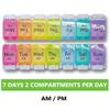 PILLBOX7 Weekly Pill Boxes 7 Day 2 Times a Day Monday - Sunday, AM PM, Easy to Open, Pill Organiser 2 Times a Day | 7 Day 2 Compartments Day and Night with Push Buttons, Weekly Pill Organiser - Large view 3