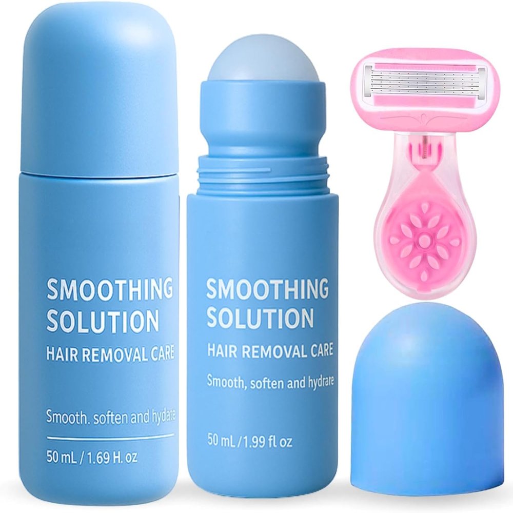 3 PCS Razor Bump Smoothing Solution Ingrown Hair Serum with BHA AHA PHA, Razor Bumps Oil Lotion for Underarms, Bikini Line, Legs,Ingrown Hair Removal Kit with Travel Razor Roller Ingrown Tonic