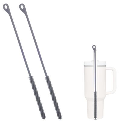 2pcs Silicone Straw Cleaner Brush, 9.45in Extra Long Straw Cleaning Brush for Metal Glass Straight Bent Pipe Long Mouthed Pots Kitchen Gadgets Essential Accessories