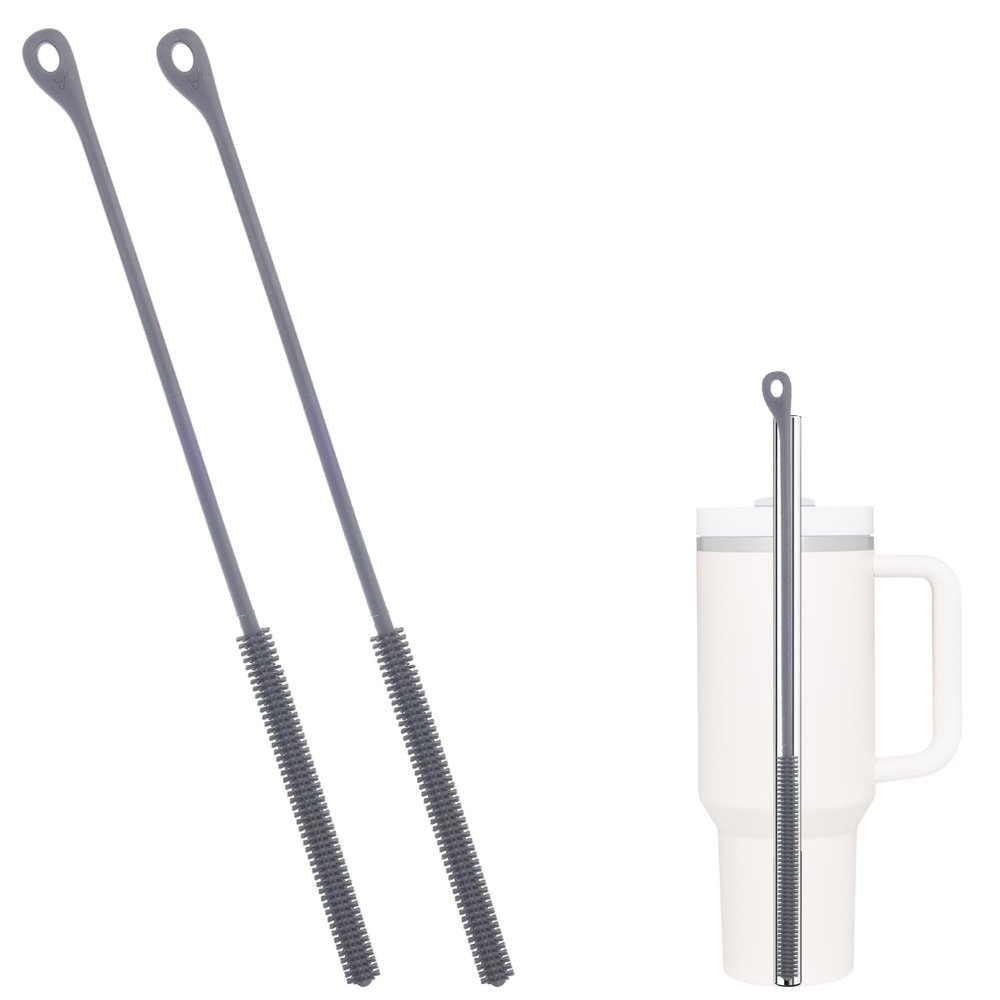 2pcs Silicone Straw Cleaner Brush, 9.45in Extra Long Straw Cleaning Brush for Metal Glass Straight Bent Pipe Long Mouthed Pots Kitchen Gadgets Essential Accessories