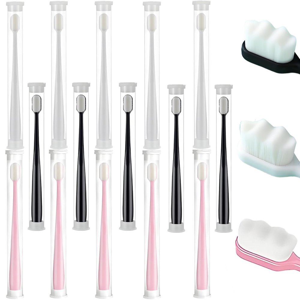 15 Pcs Individually Wrapped Soft Toothbrush Set, Portable Soft Bristle Toothbrush Manual Toothbrushes Business Trip Travel for Sensitive Gums Office Workers Youngster (Black, White Pink)