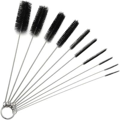 10 Pcs Nylon Straw Cleaning Brush Set Bottle Pipe Cleaner Brushes for Straws, Kettles, Tubes & Spouts Flexible Stainless Steel Wire with High-Density Nylon Bristles Pipe Cleaner Set (Black)