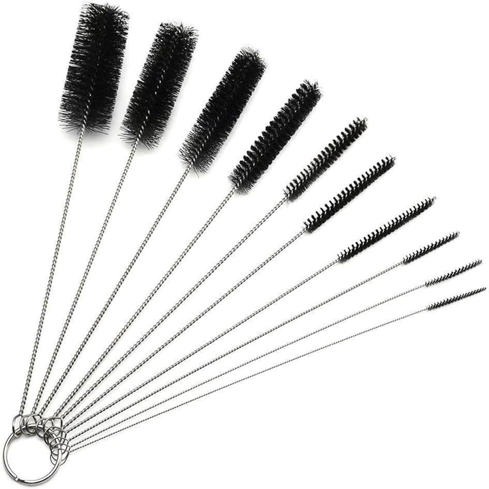 10 Pcs Nylon Straw Cleaning Brush Set Bottle Pipe Cleaner Brushes for Straws, Kettles, Tubes & Spouts Flexible Stainless Steel Wire with High-Density Nylon Bristles Pipe Cleaner Set (Black)