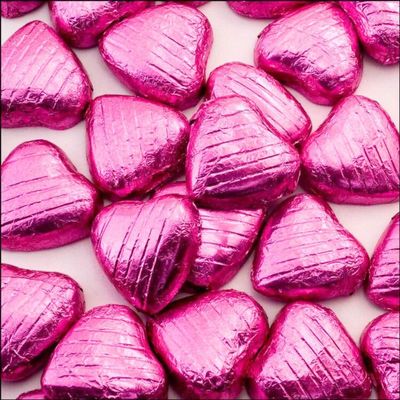 100x Pink Foiled Milk Chocolate Hearts Bag, Pouch (100 Pink Hearts)