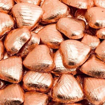 100x Copper - Rose Gold Foiled Milk Chocolate Hearts Bag, Pouch (100x Copper- Rose Gold Hearts)