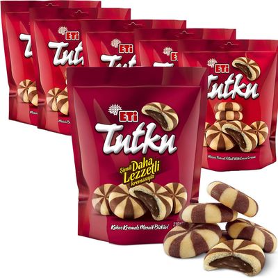 Africa Select Eti Tutku Cocoa Filled Biscuits Pack of 6 x 210g Bags | Crispy Cocoa Cookies with Creamy Chocolate Filling