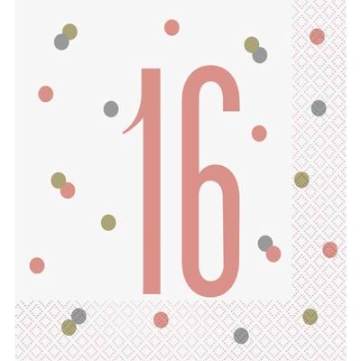 16th Age 16 Happy Birthday Rose Gold Paper Disposable Napkins Napkin Party Tableware Eco Friendly UP