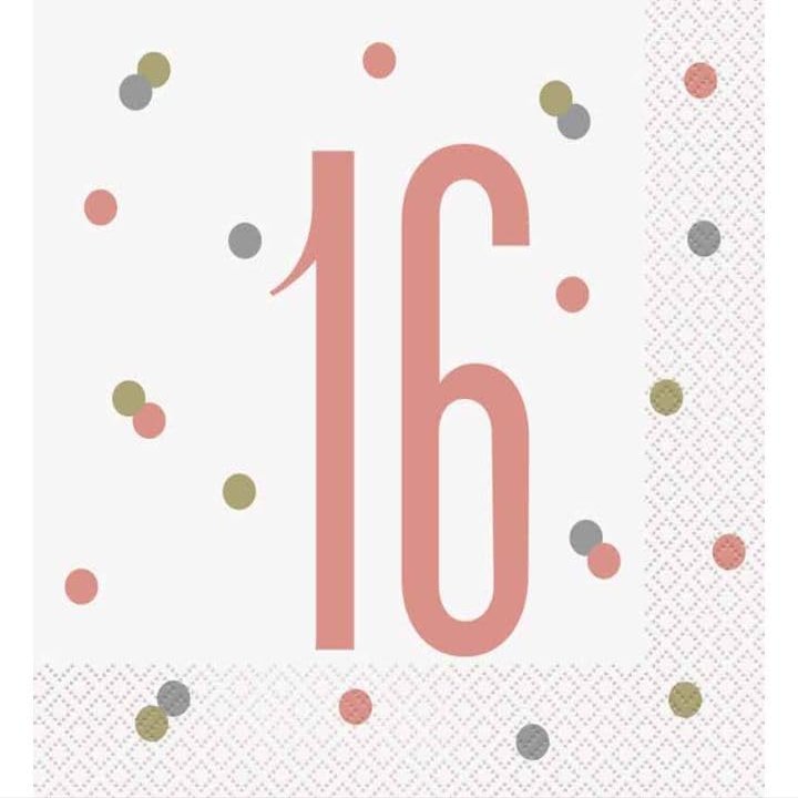 16th Age 16 Happy Birthday Rose Gold Paper Disposable Napkins Napkin Party Tableware Eco Friendly UP