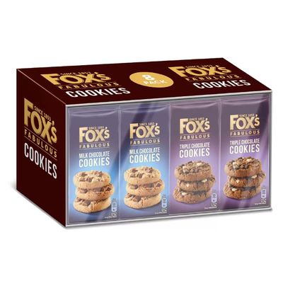 Fox's Fabulous Cookies - 4x 180g Milk Chocolate Choc Chunk & 4x Triple Chocolate