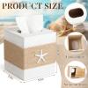 2 Pack Beach Rustic White Wood Square Tissue Box Cover with Slide-Out Bottom Panel - Beach Bathroom Decor Tissue Box Holder with Starfish for Living Room, Desk, Bedroom, Bathroom view 2