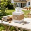 2 Pack Beach Rustic White Wood Square Tissue Box Cover with Slide-Out Bottom Panel - Beach Bathroom Decor Tissue Box Holder with Starfish for Living Room, Desk, Bedroom, Bathroom view 3