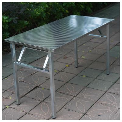 NQNFWCRJ Portable Work Table Thick Stainless Steel Double Spring Folding Dining Table with Adjustable Raised Legs No Assembly Required