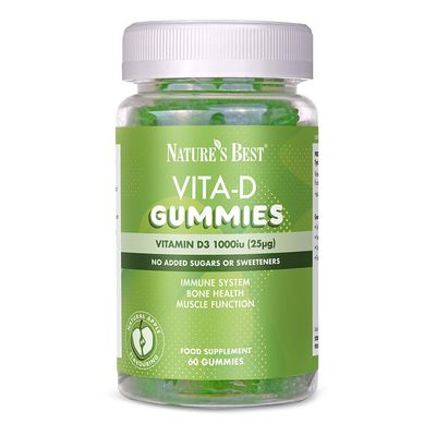 Natures Best Vita-D Vitamin D3 1000iu Gummies - Immune, Bone & Muscle Support - UK Made - Green Apple, 60 Gummies (60 Day Supply)