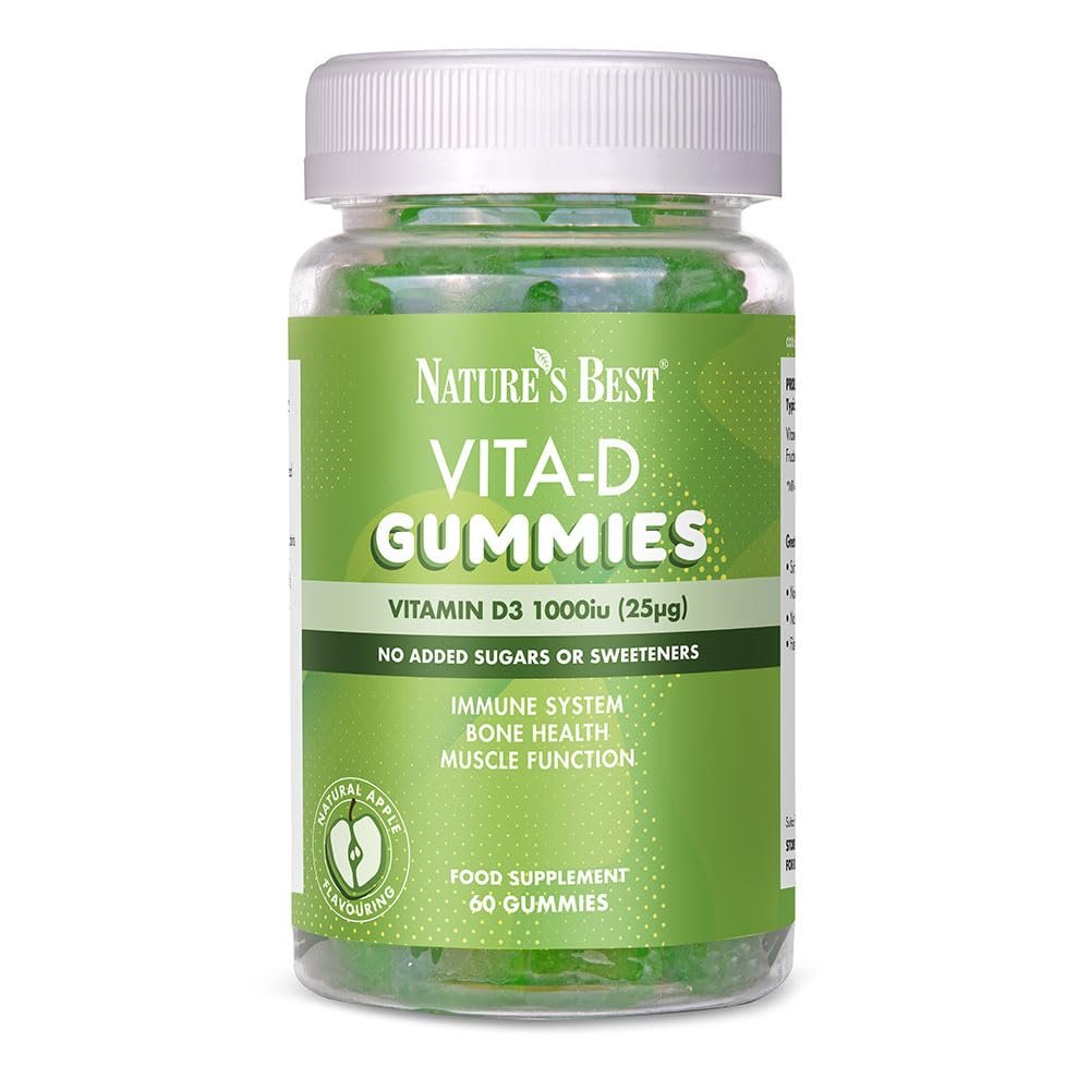 Natures Best Vita-D Vitamin D3 1000iu Gummies - Immune, Bone & Muscle Support - UK Made - Green Apple, 60 Gummies (60 Day Supply)