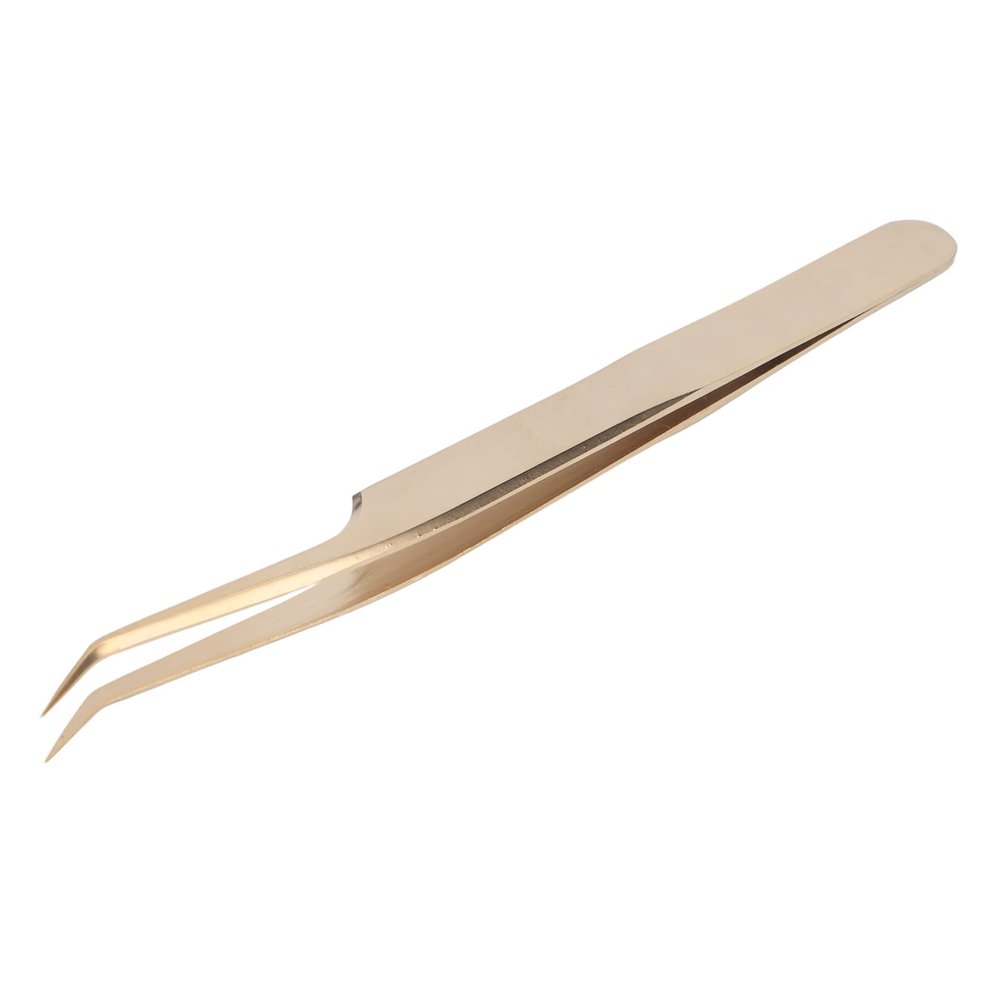 ACOGEDO Stainless Steel Eyelash Tweezer for Precise Lash Extension + Versatile False Lash Application + Ergonomic Design in Pearl Golden (Oblique Tweezer)