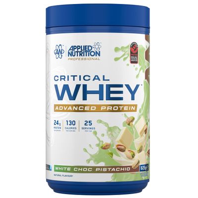 Applied Nutrition Critical Whey Protein Powder 24g Protein per Serving, High Protein Powder, Protein Shake with BCAAs & Glutamine Muscle Growth & Recovery (825g -25 Servings)(White Choc Pistachio)