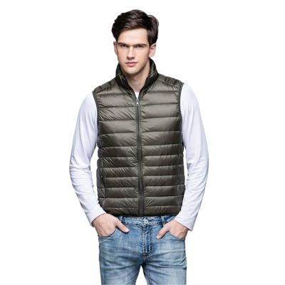 Down Vest Autumn and Winter Men's Down Vest Casual Lightweight Down Warm Solid Sleeveless Jacket Men's Portable Pocket Vest(Green,M)