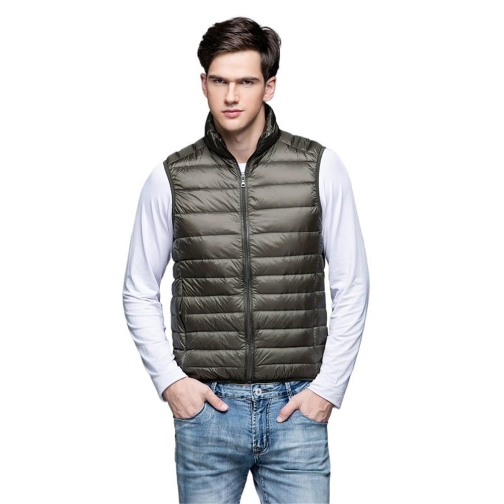Down Vest Autumn and Winter Men's Down Vest Casual Lightweight Down Warm Solid Sleeveless Jacket Men's Portable Pocket Vest(Green,M)