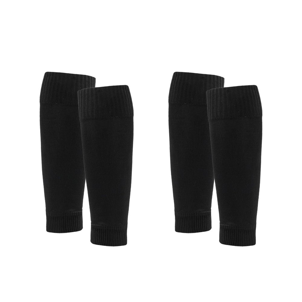 2 Pairs Footless Football Socks Adult Sock Sleeves Black Durable Pre-Cut Shin Pad Sleeves for Football Games & Beginners