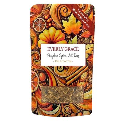 Everly Grace Pumpkin Spice All Day, Organic Spice Tea, Caffeine Free Herbal Blend with Pumpkin Cinnamon and Ginger, Warming Autumn Infusion, No Artificial Flavours, 100g Loose Leaf Botanical Tea