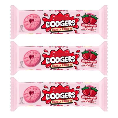 Dodgers Strawberry Jam & Biscuit, Vegan Shortcake Biscuits, Natural Colours and Flavours, 140g, Pack of 3