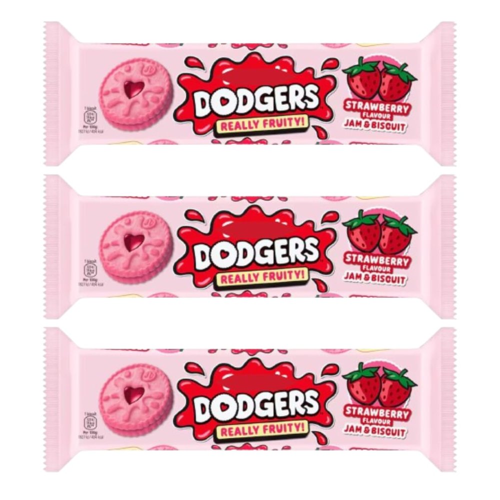 Dodgers Strawberry Jam & Biscuit, Vegan Shortcake Biscuits, Natural Colours and Flavours, 140g, Pack of 3
