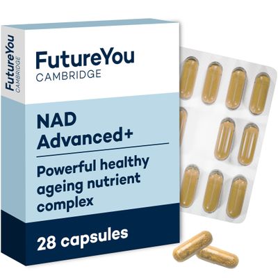 FutureYou Cambridge NAD+ Advanced Cellular Energy & Healthy Ageing Support with Nicotinamide Riboside, Veri-te Resveratrol, Green Tea Extract, Zinc & B Vitamins Vegan, 28 Capsules (28-Day Supply)