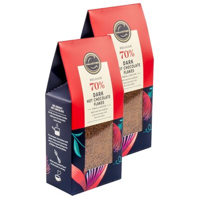2 x 250g Premium Collection Small Batch Belgian 70% Dark Chocolate Flakes, Simply Add to Hot Milk for a Luxuriously Indulgent Hot Chocolate