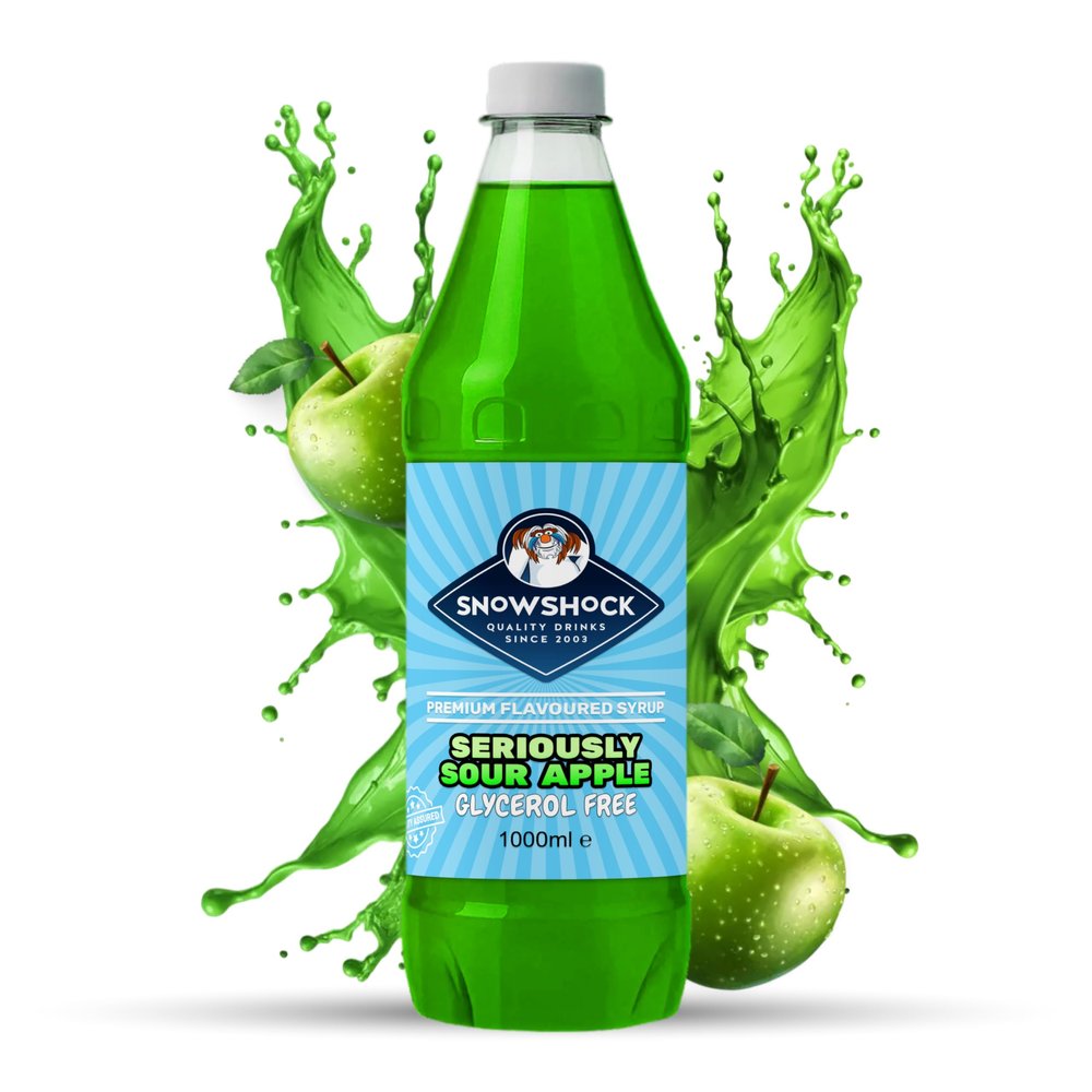 SnowShock Slush Syrup 1L Sour Apple | Glycerol Free Slushy Concentrate Dilute for Ice Slushie Machine - Makes 20 Drinks - Refreshing Frozen Drink Mix for Kids Parties, Cafes, Events | Vegan