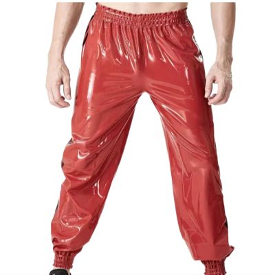 LIUPENGKUUUNWING 100% Natural Latex Gummi 0.4MM Fetishism Cosplay Catsuit Sports Trousers Uniform,Men,XL