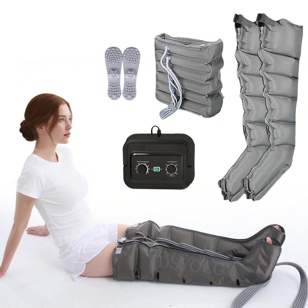 6 Cavity Electric Air Compression Massager Machine,Lymphatic Drainage Air Compression Leg Massager,Full Body Waist Arm Leg Relax Instrument,Pressotherapy Lymphatic Drainage (Grey, 2legs+WAIS